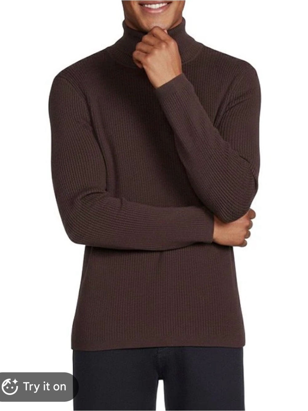 Murano Men's Brown Comfortable Lux Ribbed Turtleneck